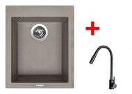 Sinks Cube 410 Truffle + Elasta S Matt Black - Kitchen Sink and Tap Set