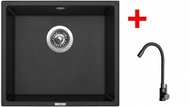 Sinks Frame 457 Granblack + Elasta Matt Black - Kitchen Sink and Tap Set