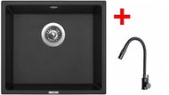 Sinks Frame 457 Granblack + Elasta S Matt Black - Kitchen Sink and Tap Set