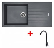 Sinks Perfecto 1000 Titanium + Elasta Matt Black - Kitchen Sink and Tap Set