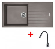 Sinks Perfecto 1000 Truffle + Elasta S Matt Black - Kitchen Sink and Tap Set