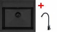 Sinks Solo 560 Bl Pureblack + Elasta Matt Black - Kitchen Sink and Tap Set