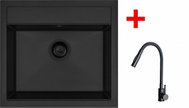 Sinks Solo 560 Bl Pureblack + Elasta S Matt Black - Kitchen Sink and Tap Set