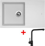 Sinks LINEA 780 Milk + Elka black matt - Kitchen Sink and Tap Set