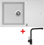 Sinks LINEA 780 XC Milk + Elka black matt - Kitchen Sink and Tap Set