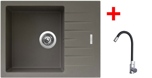 Sinks Perfecto 650 Truffle + Elasta stainless steel/black - Kitchen Sink and Tap Set - Main image
