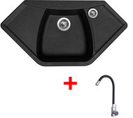 Sinks Naiky 980 Granblack + Elasta stainless steel/black - Kitchen Sink and Tap Set
