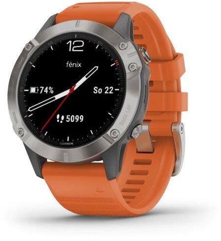 Garmin Fenix 6 Sapphire Titanium Orange Band MAP Music Smart