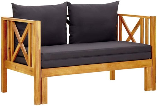 2místná zahradní lavice s poduškami 122 cm masivní akácie, 310308 - Zahradní lavice - Main image