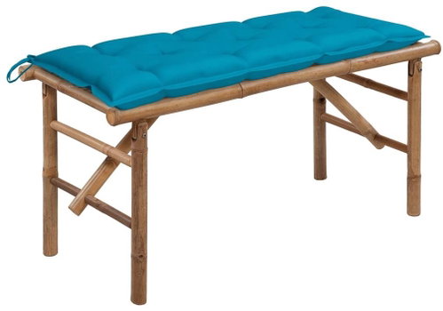 Skládací zahradní lavice s poduškou 118 cm bambus, 3063868 - Zahradní lavice - Main image
