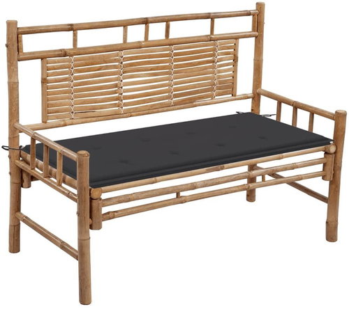 Zahradní lavice s poduškou 120 cm bambus, 3063876 - Zahradní lavice - Main image
