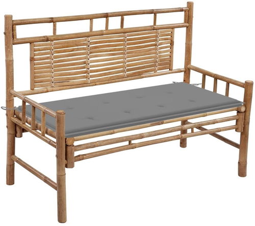 Zahradní lavice s poduškou 120 cm bambus, 3063877 - Zahradní lavice - Main image