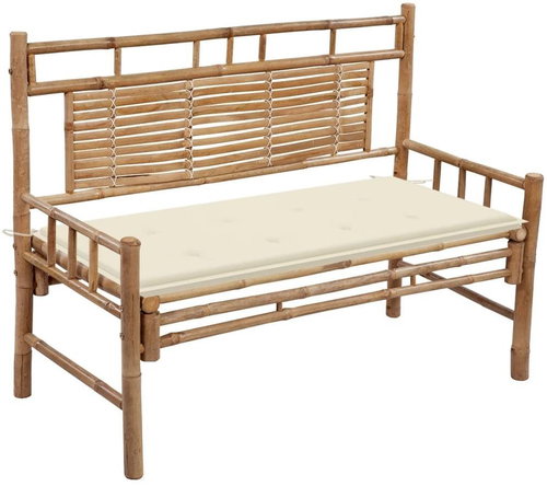 Zahradní lavice s poduškou 120 cm bambus, 3063878 - Zahradní lavice - Main image