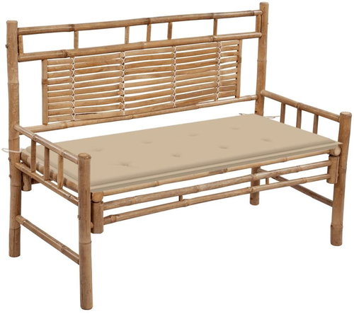 Zahradní lavice s poduškou 120 cm bambus, 3063879 - Zahradní lavice - Main image