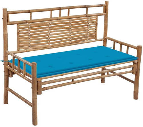 Zahradní lavice s poduškou 120 cm bambus, 3063880 - Zahradní lavice - Main image