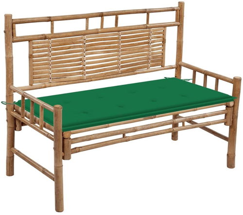 Zahradní lavice s poduškou 120 cm bambus, 3063881 - Zahradní lavice - Main image