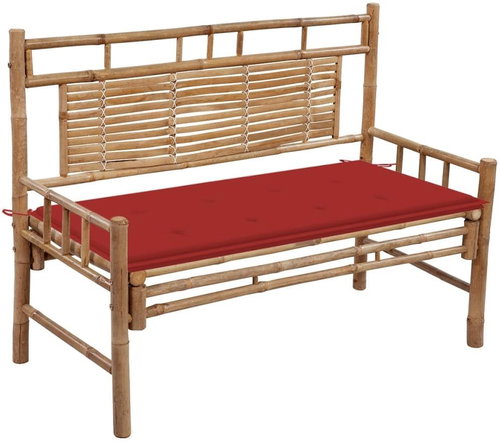 Zahradní lavice s poduškou 120 cm bambus, 3063882 - Zahradní lavice - Main image