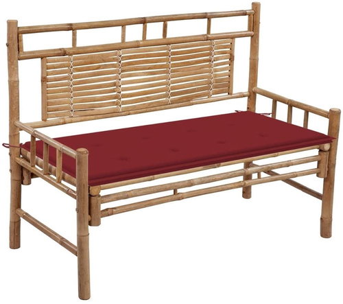 Zahradní lavice s poduškou 120 cm bambus, 3063885 - Zahradní lavice - Main image