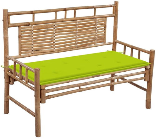 Zahradní lavice s poduškou 120 cm bambus, 3063887 - Zahradní lavice - Main image
