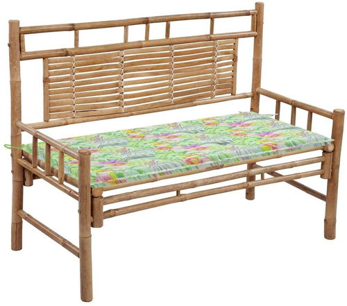 Zahradní lavice s poduškou 120 cm bambus, 3063888 - Zahradní lavice - Main image