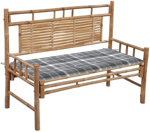 Zahradní lavice s poduškou 120 cm bambus, 3063890 - Zahradní lavice - Main image