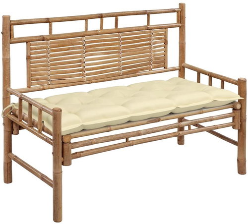 Zahradní lavice s poduškou 120 cm bambus, 3063893 - Zahradní lavice - Main image