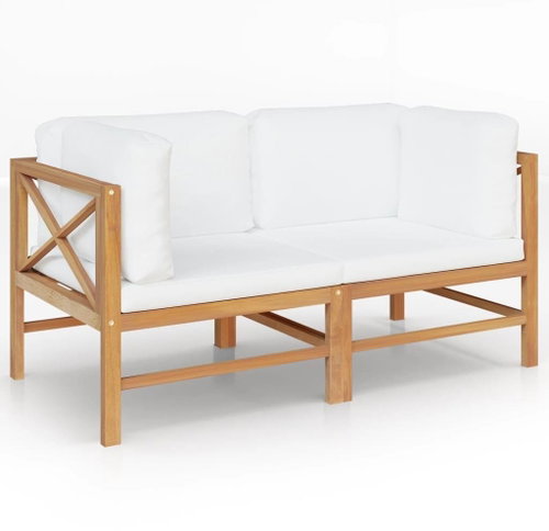 2místná zahradní lavice s krémovými poduškami masivní teak, 3068854 - Zahradní lavice - Main image
