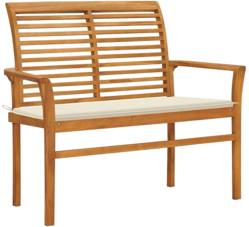 Zahradní lavice s krémovou poduškou 112 cm masivní teak, 3062651 - Zahradní lavice - Main image