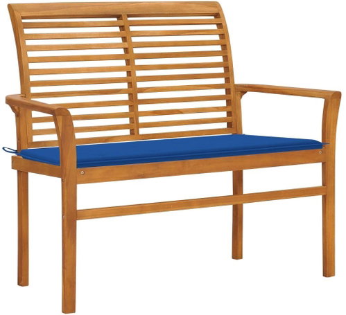 Zahradní lavice s královsky modrou poduškou 112 cm masivní teak, 3062659 - Zahradní lavice - Main image