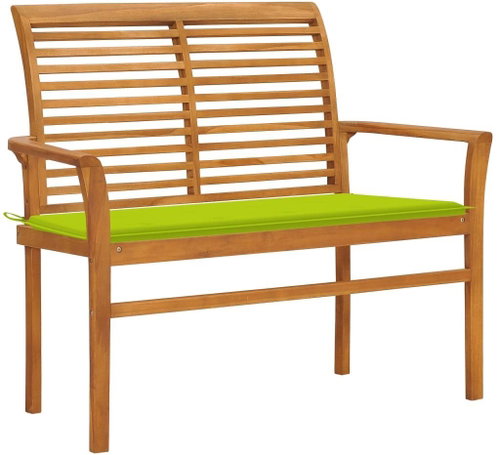 Zahradní lavice s jasně zelenou poduškou 112 cm masivní teak, 3062660 - Zahradní lavice - Main image