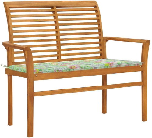 Zahradní lavice s poduškou se vzorem listů 112 cm masivní teak, 3062661 - Zahradní lavice - Main image
