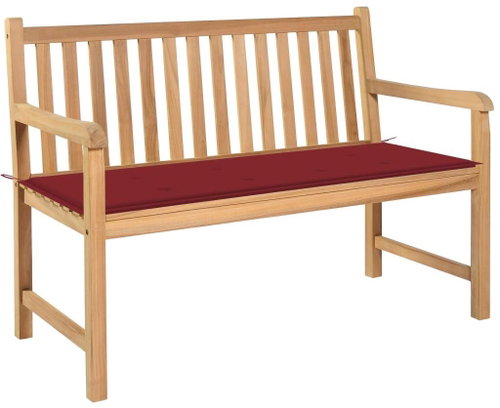 Zahradní lavice s vínovou poduškou 120 cm masivní teak, 3062685 - Zahradní lavice - Main image
