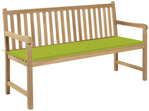 Zahradní lavice s jasně zelenou poduškou 150 cm masivní teak, 3062714 - Zahradní lavice - Main image