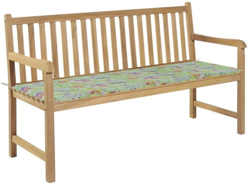Zahradní lavice s poduškou se vzorem listů 150 cm masivní teak, 3062715 - Zahradní lavice - Main image