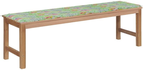 Zahradní lavice s poduškou se vzorem listů 150 cm masivní teak, 3062850 - Zahradní lavice - Main image