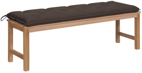Zahradní lavice s taupe poduškou 150 cm masivní teak, 3062861 - Zahradní lavice - Main image