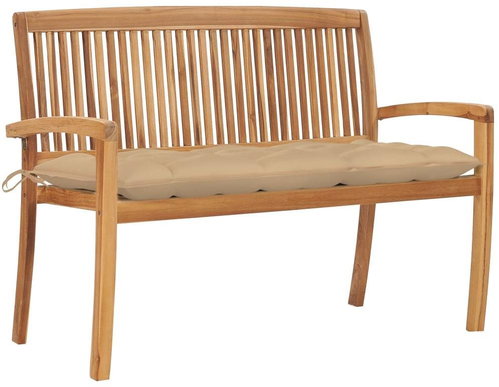Stohovatelná zahradní lavice s poduškou 128,5 cm masivní teak, 3063297 - Zahradní lavice - Main image