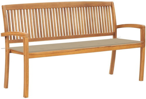 Stohovatelná zahradní lavice s poduškou 159 cm masivní teak, 3063309 - Zahradní lavice - Main image