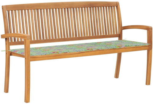 Stohovatelná zahradní lavice s poduškou 159 cm masivní teak, 3063318 - Zahradní lavice - Main image