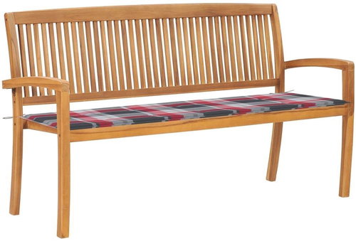 Stohovatelná zahradní lavice s poduškou 159 cm masivní teak, 3063319 - Zahradní lavice - Main image
