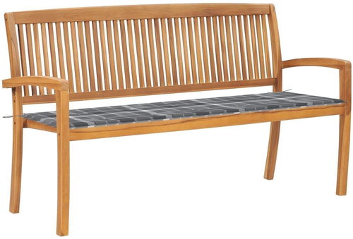 Stohovatelná zahradní lavice s poduškou 159 cm masivní teak, 3063320 - Zahradní lavice - Main image