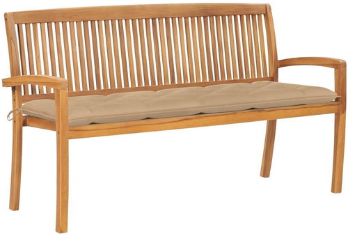 Stohovatelná zahradní lavice s poduškou 159 cm masivní teak, 3063324 - Zahradní lavice - Main image