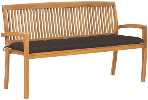 Stohovatelná zahradní lavice s poduškou 159 cm masivní teak, 3063329 - Zahradní lavice - Main image