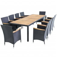 11-piece garden dining set with cushions polyrattan black, 42571 - Garden Furniture