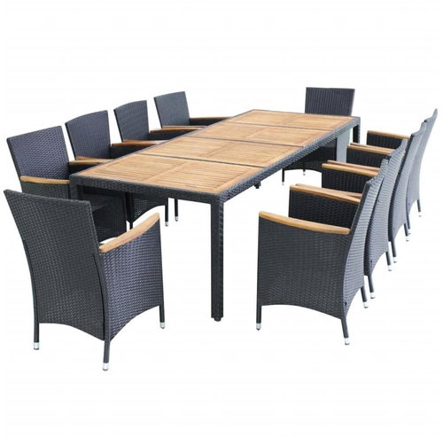 11-piece garden dining set with cushions polyrattan black, 42571 - Garden Furniture - Main image