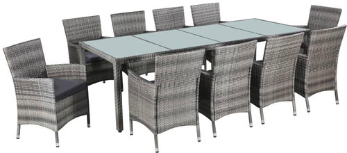 11-piece garden dining set with cushions polyrattan grey, 43957 - Garden Furniture - Main image