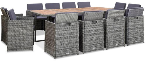 13-piece garden dining set with cushions polyrattan anthracite, 46383 - Garden Furniture - Main image