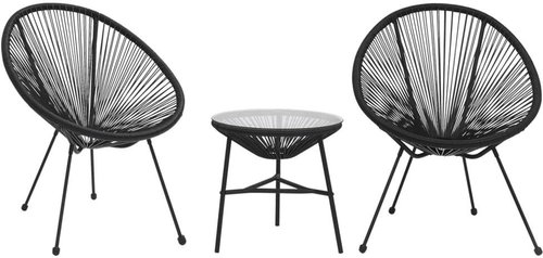 3-piece garden dining set PVC rattan black, 312166 - Garden Furniture - Main image