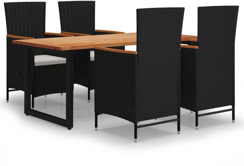 5-piece garden dining set with cushions polyrattan black , 3070690 - Garden Furniture - Main image