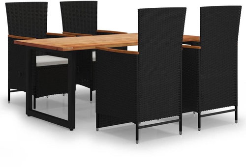 5-piece garden dining set with cushions polyrattan black , 3070693 - Garden Furniture - Main image
